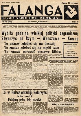 Narodowo-radykalny dziennik „Falanga”, z marca 1938 r.