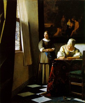1974 - Johannes Vermeer, 'Kobieta pisząca list ze służką'. Po raz pierwszy skradziony przez członkinię IRA Bridget Rose Dugdale. Obraz odzyskano, a Dugdale skazano na 9 lat więzienia.