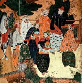 Portugalscy kupcy w Japonii; fragment ilustracji z początku XVII w.
