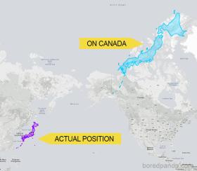Japonię można rozciągnąć u wybrzeży Kanady niemalże na całej długości.