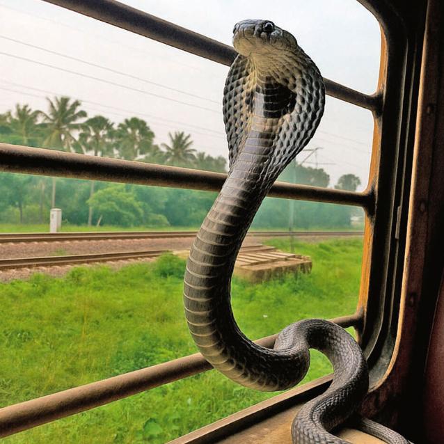 Kobra indyjska w pociągu.