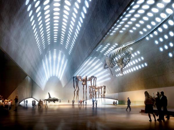 Wizualizacja wnętrza warszawskiego Muzeum Sztuki Nowoczesnej.