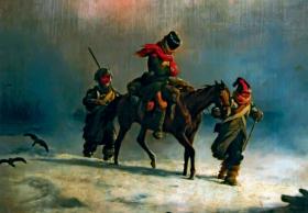 „Odwrót spod Moskwy”, obraz olejny Januarego Suchodolskiego z połowy XIX w.