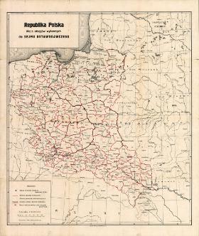 Mapa okręgów w wyborach do Sejmu Ustawodawczego, 1919 r.