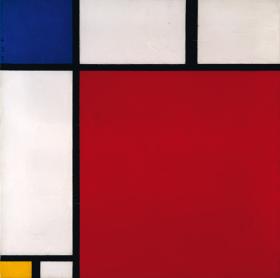 PIET MONDRIAN, „Kompozycja z żółtym, niebieskim i czerwonym”, 1930 r.