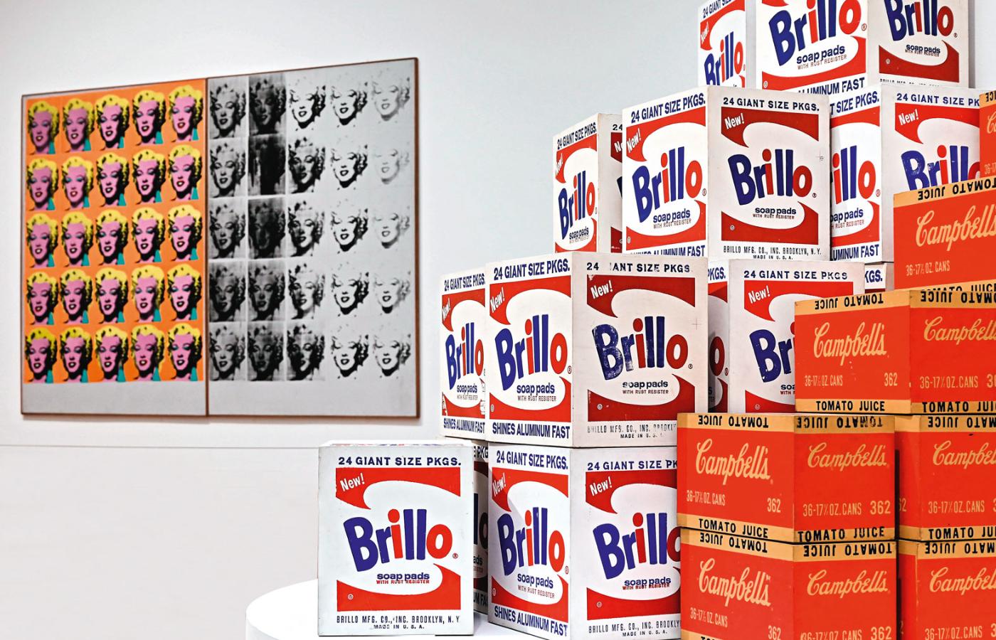 Andy Warhol, „Marilyn Diptych”, 1962 r. oraz „Brillo Boxes” i „Campbell's Tomato Juice Boxes”, 1964 r.