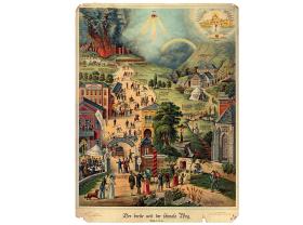 Dwie drogi, szeroka i wąska – pierwsza prowadzi do zguby, druga do raju, litografia z XIX w.