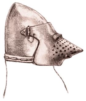 Tzw. psi pysk, przyłbica z XIV w.