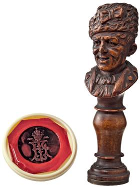 Osobista pieczęć cesarza wyrzeźbiona na kształt popiersia mężczyzny w stroju węgierskim