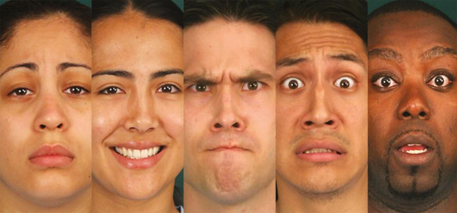 Nic do ukrycia: Niektóre systemy emocjonalnej SI opierają się na badaniach psychologa Paula Ekmana, który dowodzi, że wyrazy mimiczne mają charakter uniwersalny i ujawniają pięć głównych emocji (od lewej): smutek, radość, gniew, strach i zaskoczenie.