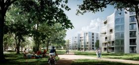 Żaluzje ze specjalnej stalowej siatki na osiedlu w Poznaniu - wizualizacja