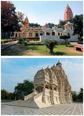 Od góry: Birla Mandir w Kurukszetrze. Poniżej: Świątynia Saraswati w Pilani, na której fasadzie są płaskorzeźby m.in. Alberta Einsteina, Marii Skłodowskiej-Curie i Włodzimierza Lenina.