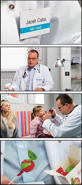 Kadr z filmiku reklamującego lizaki na gardło.