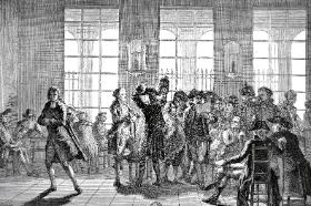 Rewolucjoniści w Café du Foy, rycina z 1789 r.