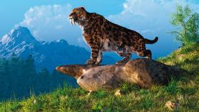 Tygrys szablastozębny. Mierzył 1,2 m wysokości w kłębie, ważył ok. 400 kg, a jego kły miały 17 cm. Te olbrzymie zwierzęta mogły wyginąć ok. 13 tys. lat temu z przyczyny podobnej jak dinozaury 65 mln lat temu.