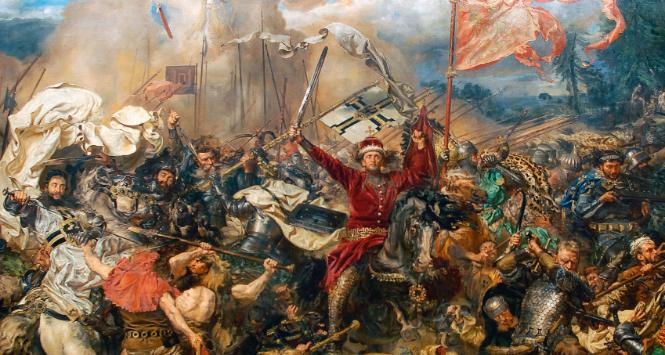„Bitwa pod Grunwaldem”, obraz Jana Matejki. Jego wizja z 1878 r.  stanowiła – i stanowi do dziś – plastyczny, powszechnie zrozumiały przekaz i w Polsce, i na Litwie, kształtujący wyobrażenia o wspólnym triumfie zjednoczonych unią narodów Europy.