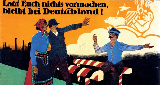 „Nie daj się nabrać, zostań w Niemczech”, plakat propagandowy wydany na plebiscyt w 1919 r.