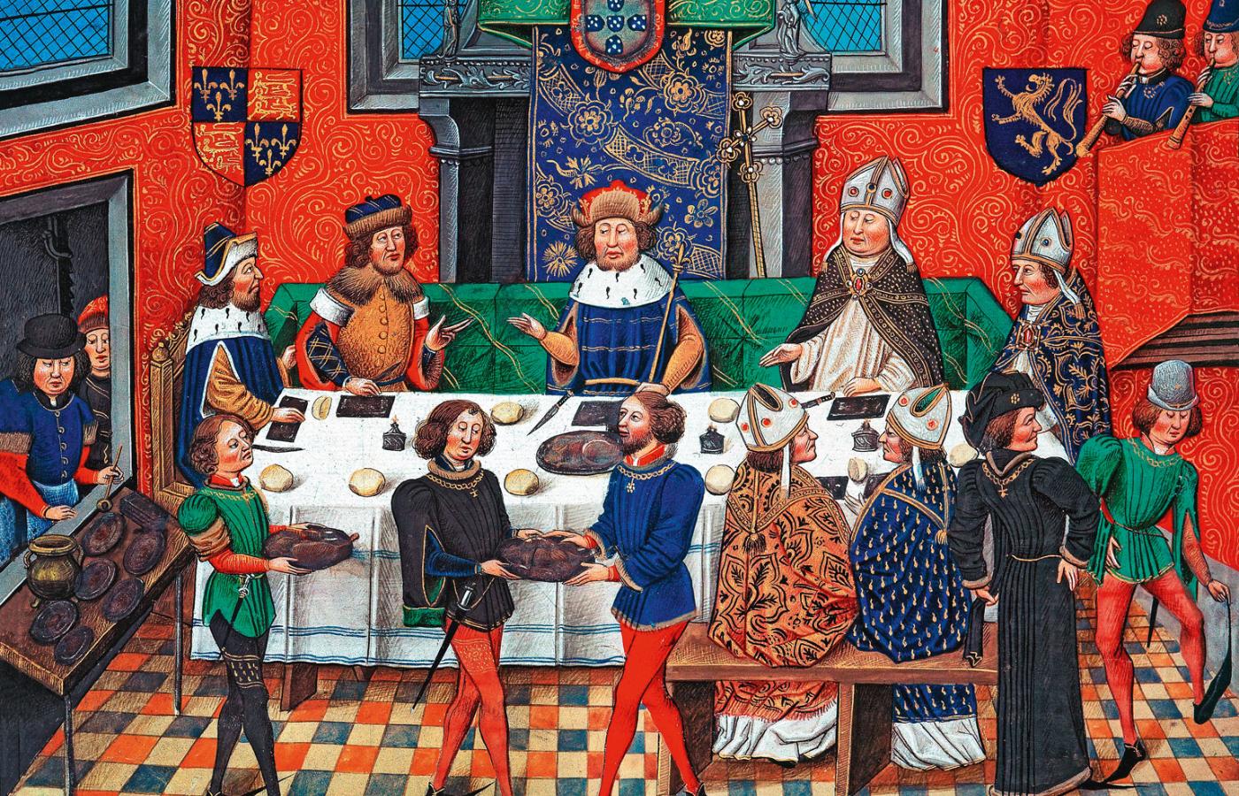 Jan z Gandawy, pierwszy książę Lancaster, ucztuje z królem Portugalii, ilustracja z XIV w.