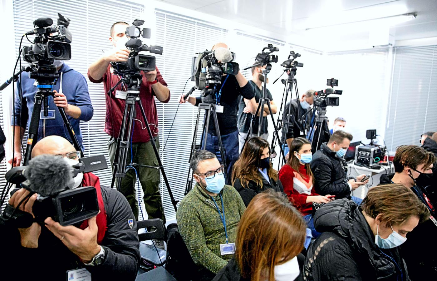 Dziennikarze w centrum prasowym na granicy z Białorusią