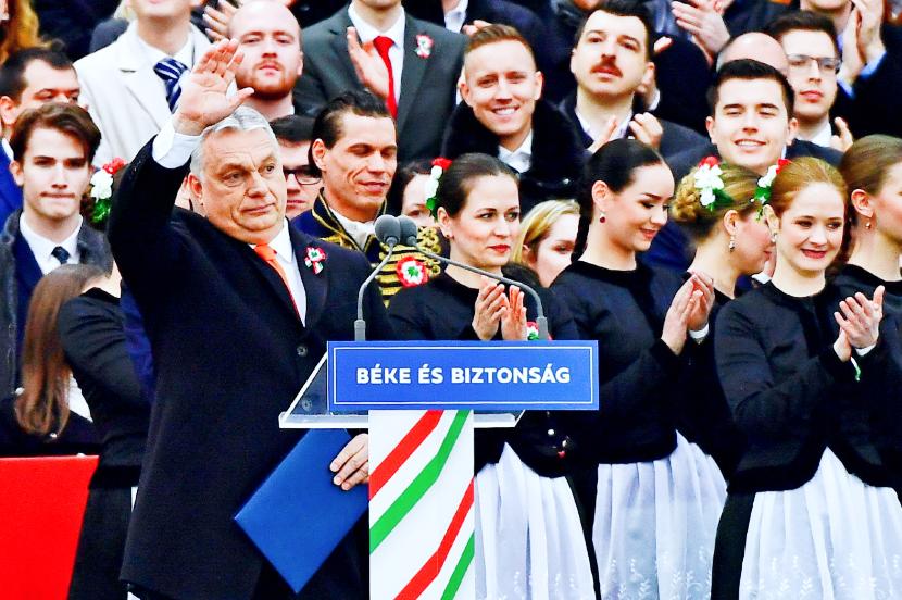 Wiec wyborczy Viktora Orbána w dniu Święta Narodowego Węgier. Budapeszt, 15 marca 2022 r.