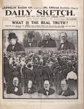 „Co jest prawdą?”. Pierwsza strona „Daily Sketch” z 1915 r. poświęcona Winstonowi Churchillowi.