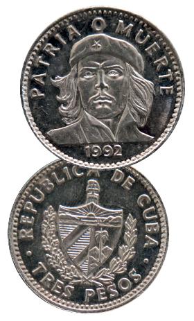 Ernesto Che Guevara na kubańskiej monecie 3 pesos.