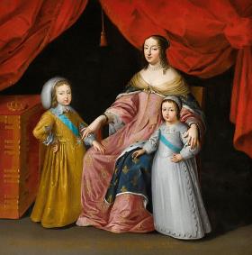 Anna jako regentka z synami Ludwikiem XIV i Filipem, księciem Anjou; obraz nieznanego artysty, XVII w.