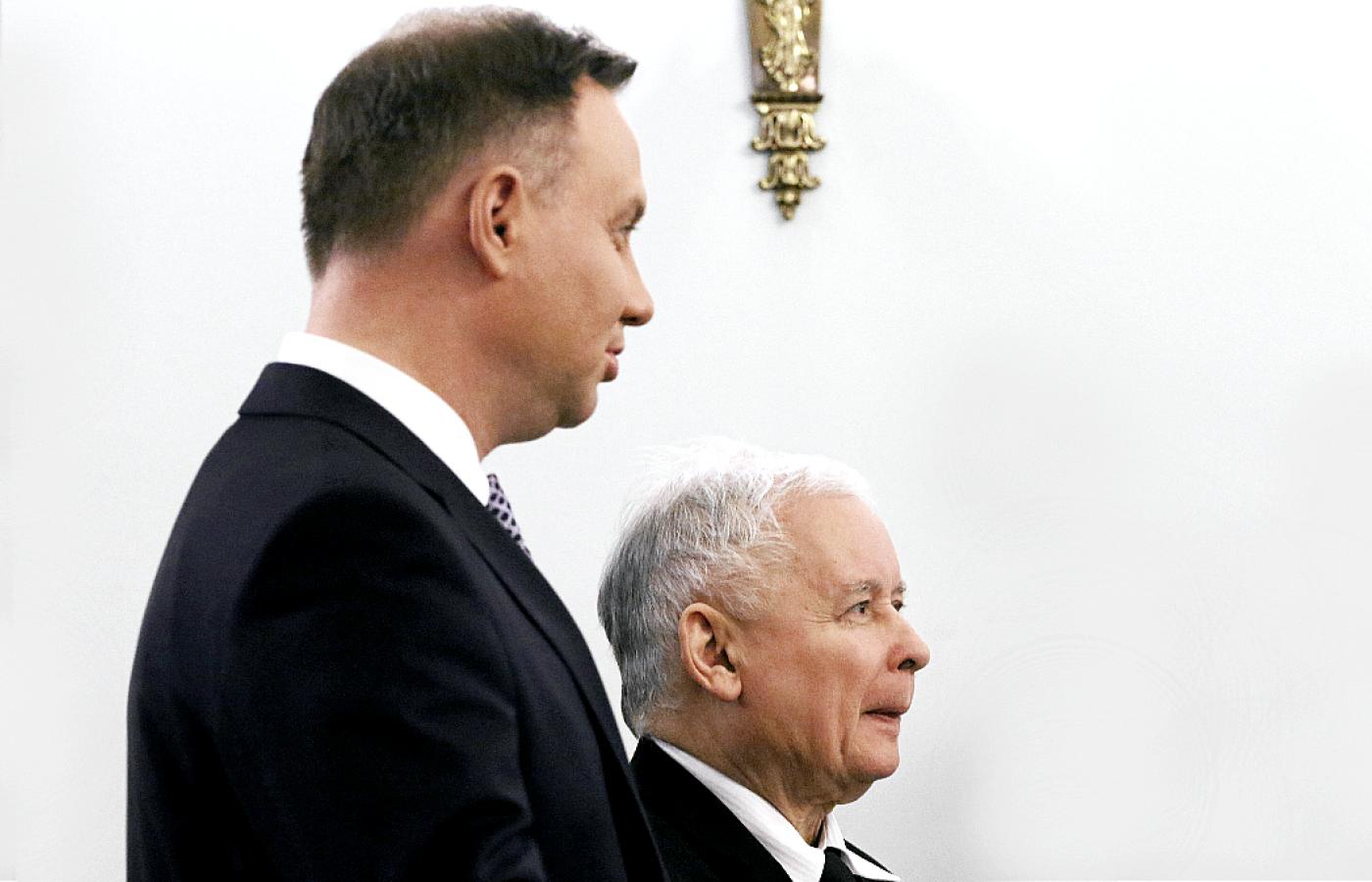 Prezydent Andrzej Duda i prezes Jarosław Kaczyński podczas zaprzysiężenia rządu Zjednoczonej Prawicy, grudzień 2017 r.