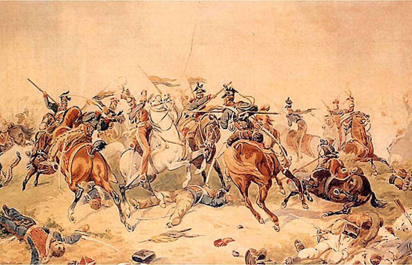 Bitwa pod Wagram na obrazie Janusza Kossaka. Właśnie tam Polacy przekonali sceptycznego Napoleona, jak groźną bronią jest kawaleryjska lanca.