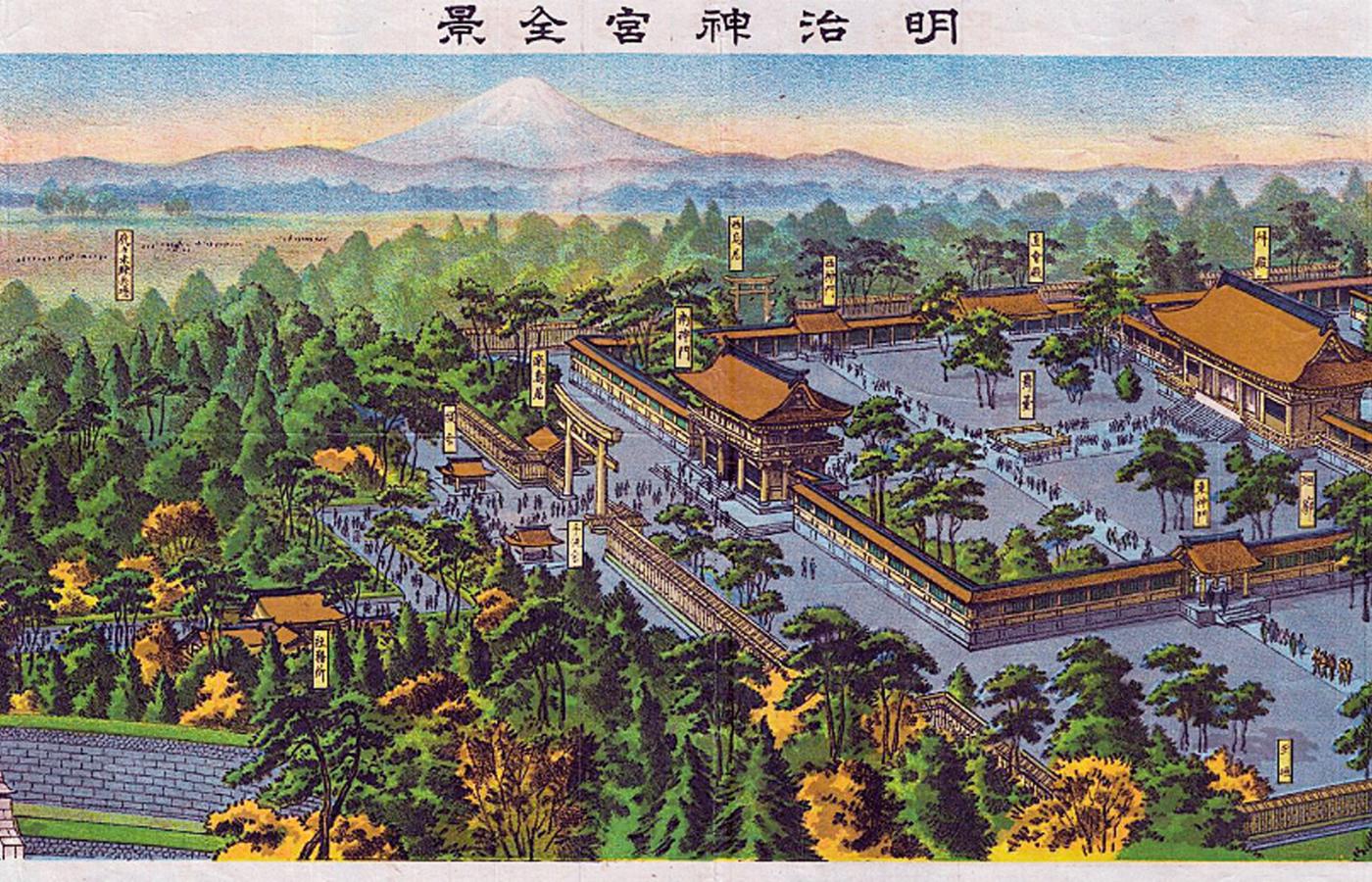 Wielki Chram Meiji na grafice z lat 20. XX w.