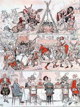 Trzy kolacje wigilijne – od góry: celtycka, średniowieczna i z początków XX w