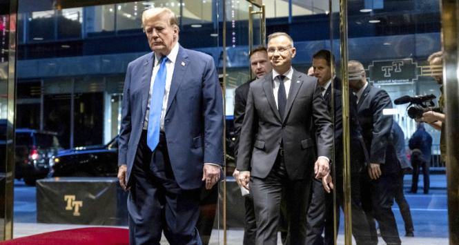 Donald Trump i Andrzej Duda w Trump Tower w Nowym Jorku, 17 kwietnia 2024 r.