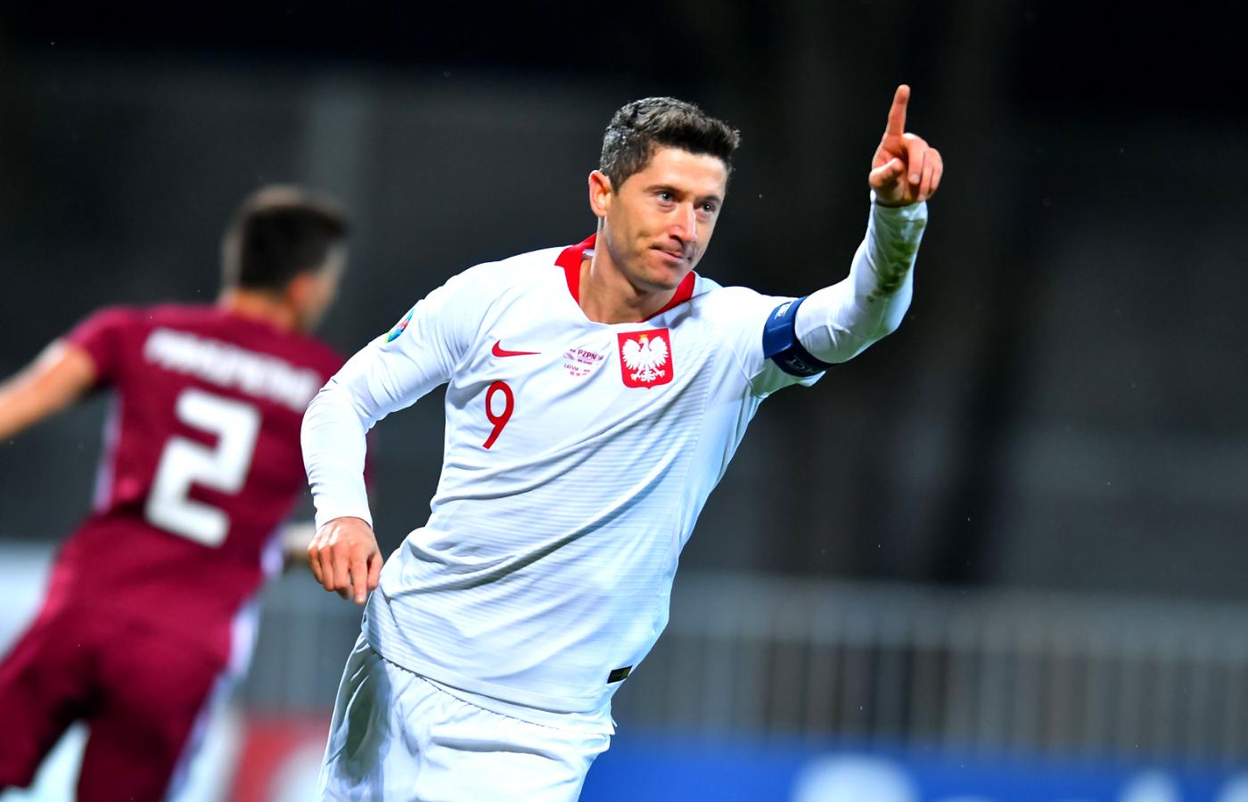 Robert Lewandowski w meczu Polska-Łotwa w ramach eliminacji do Euro 2020