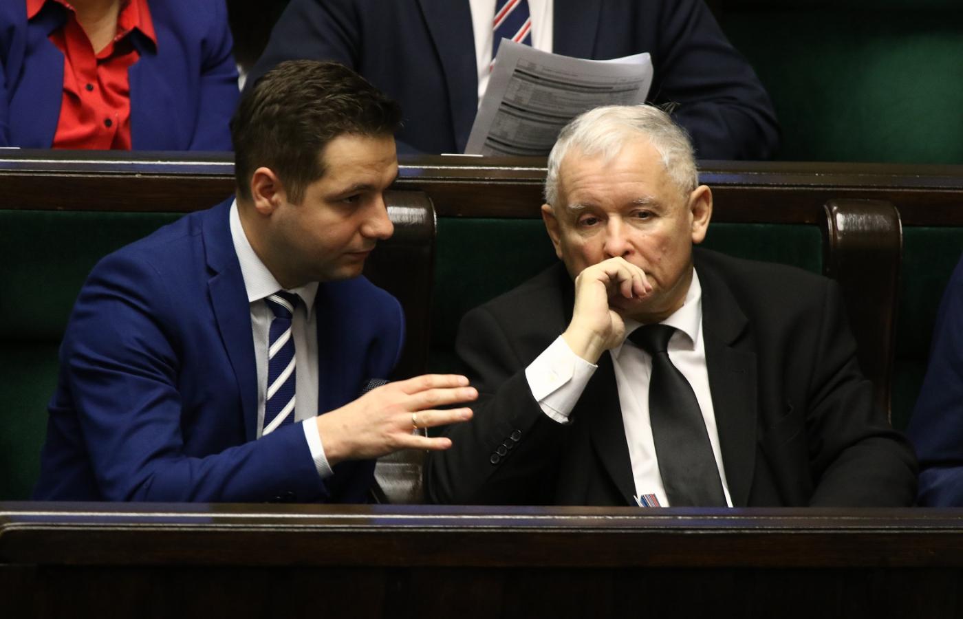 Jarosław Kaczyński i Patryk Jaki w Sejmie