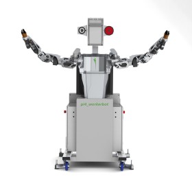 pi4 Workerbot, czyli pracownik robotyczy, który potrafi manipulować urządzeniami i łączyć ze sobą różne elementy. Stworzony w Instytucie Fraunhofer w Niemczech. Wielkości człowieka. Obserwuje świat w 3D dzięki trzem współpracującym ze sobą kamerom.