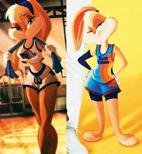 Lola, partnerka królika Bugsa przedstawiana w topie podkreślającym biust i w typowej koszulce do koszykówki.