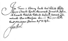 Podpis króla na jednym z oficjalnych dokumentów z 1680 r.
