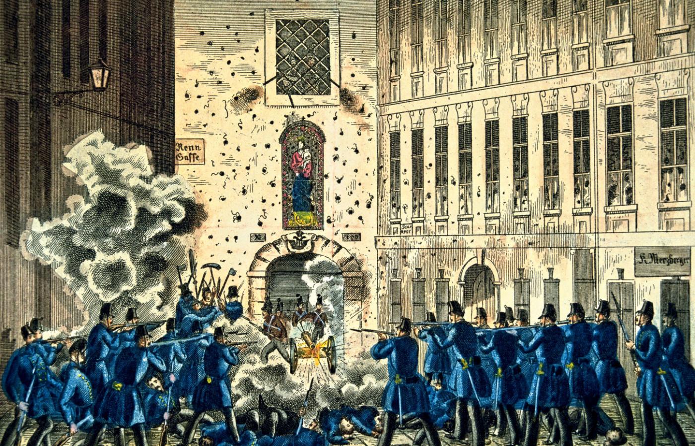 Szturm na zbrojownię w Wiedniu, 7 października 1848 r., ilustracja z epoki