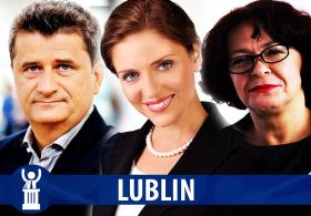 W Lublinie z jedynek startują Joanna Mucha (PO), Elżbieta Kruk (PiS) i Janusz Palikot (Zjednoczona Lewica). Wszyscy od dawna związani politycznie i z pochodzenia z tym miastem, choć Palikot w poprzednich wyborach, jako lider Twojego Ruchu, wystartował z Warszawy. W poprzednim rozdaniu to on zebrał najwięcej głosów, prawie 95 tys., dalej Mucha (prawie 46 tys.) i Kruk (30 tys. głosów poparcia).