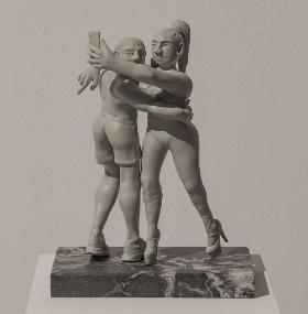 Rafał Dominik, „Para selfie”, 2018, rzeźba, wydruk 3D. Widok wystawy w Wilnie (fot. Andrej Vasilenko)