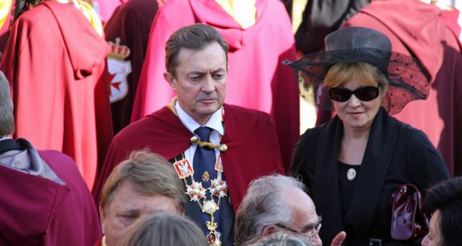 Jan Zbigniew Potocki z żoną podczas pogrzebu Juliusza Nowiny - Sokolnickiego