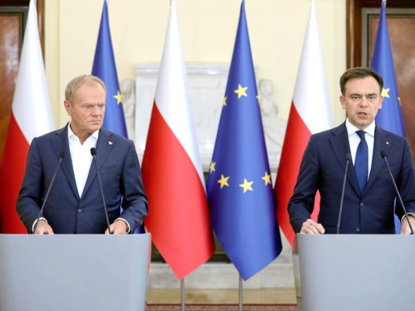 Donald Tusk i Andrzej Domański po posiedzeniu rządu w sprawie projektu budżetu na 2025 r.