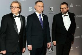 Premiera filmu Władysława Pasikowskiego pt. „Kurier”. Od lewej: Dariusz Gawin, Prezydent RP Andrzej Duda, Jan Ołdakowski.