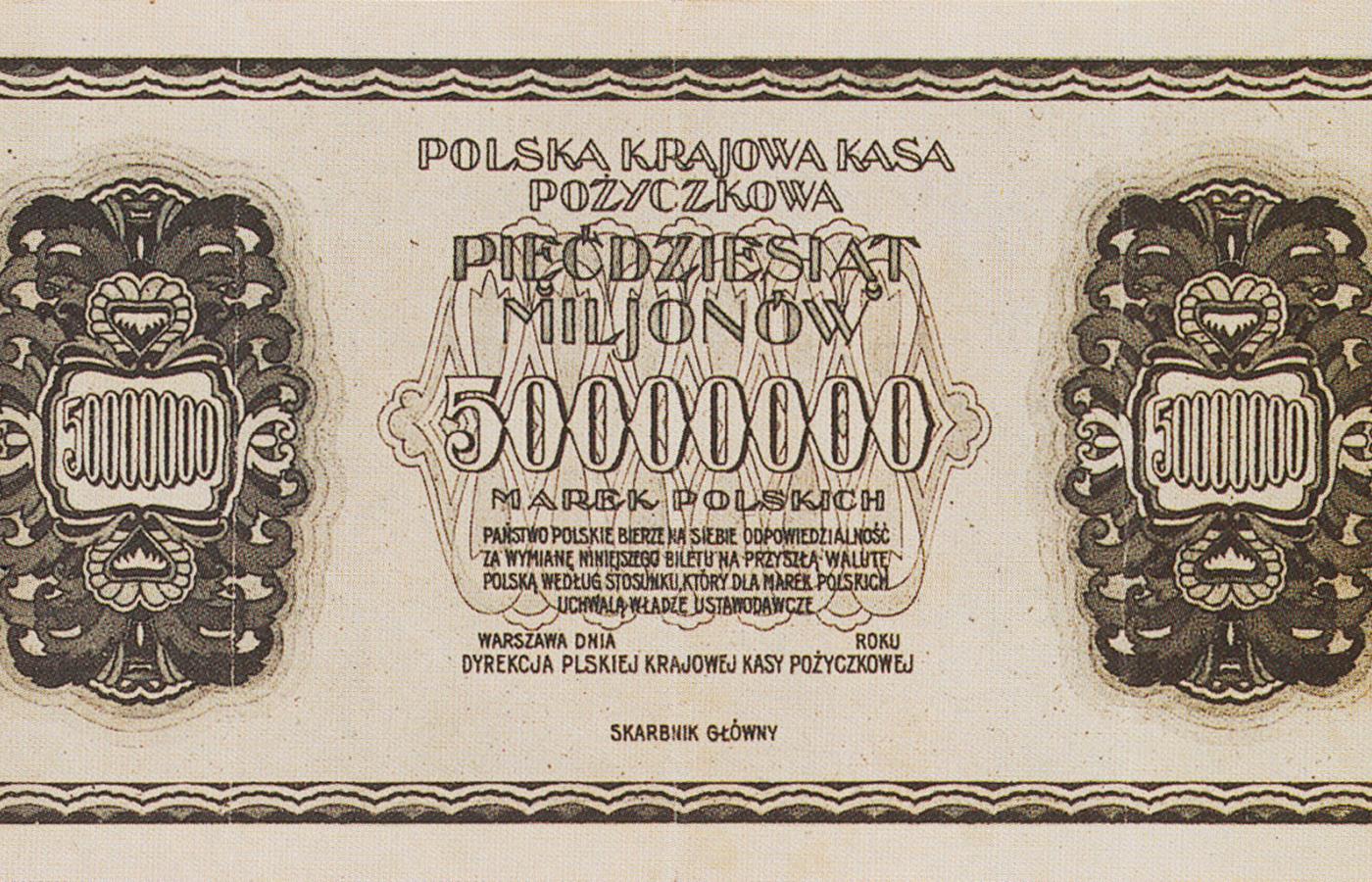 Najwyższy nominał marki polskiej z 1924 r. (nie zdążył wejść do obiegu).