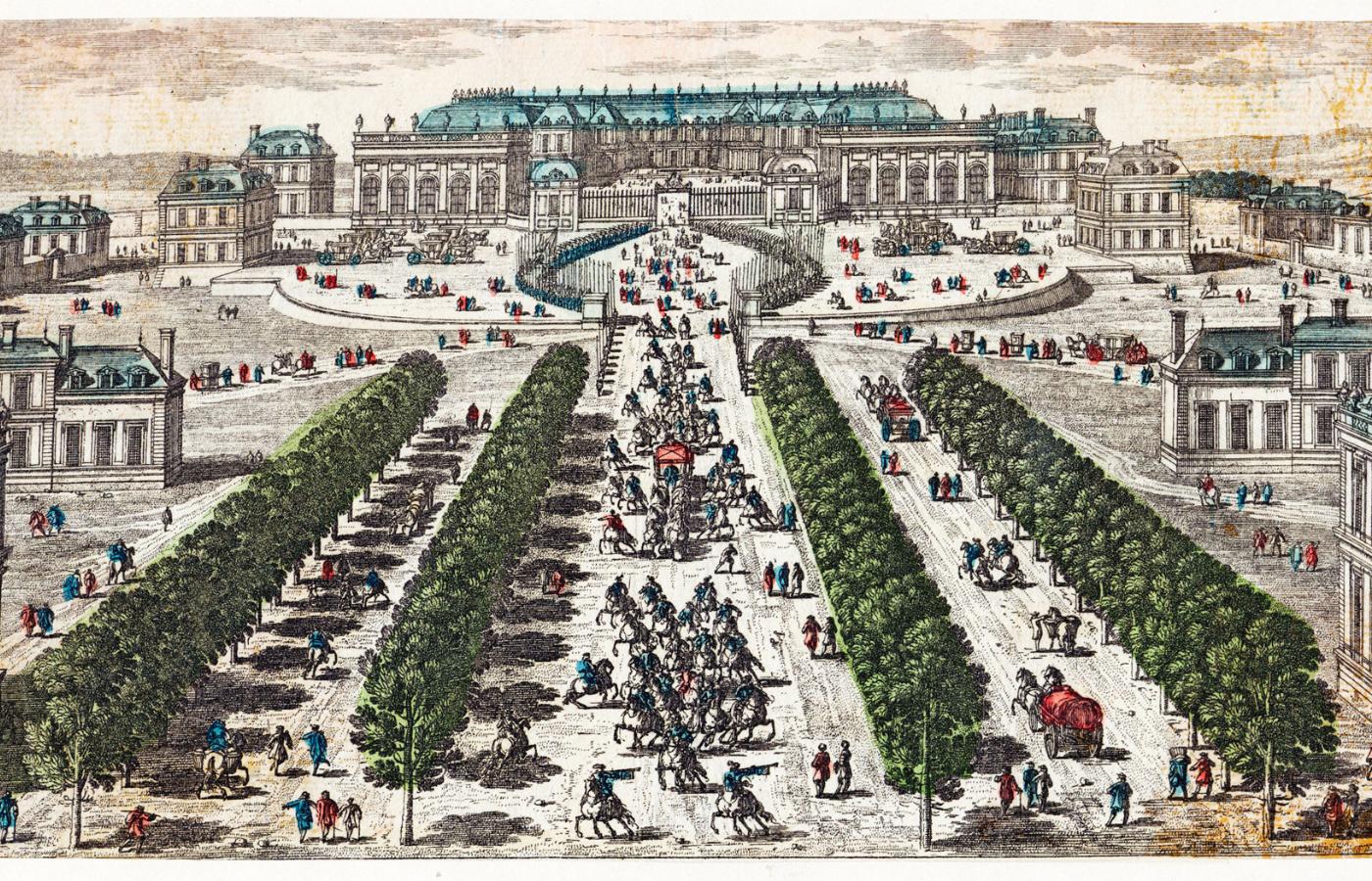 Pałac wersalski widziany od frontu; ilustracja z ok. 1700 r.