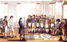 Inicjacja wolnomularska, rysunek z XVIII w.