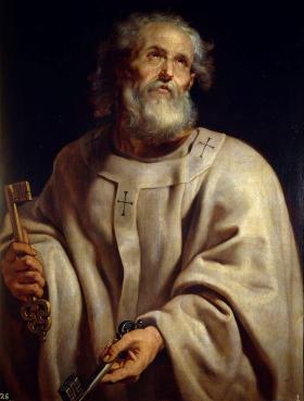 Św. Piotr z kluczami królestwa niebieskiego - pierwszy biskup Rzymu na obrazie Petera Paula Rubensa.