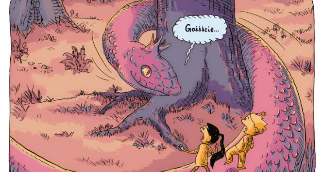 Ilustracja z komiksu Adama Święckiego „Kacper i spółka. Uroczysko Szyszymory”.