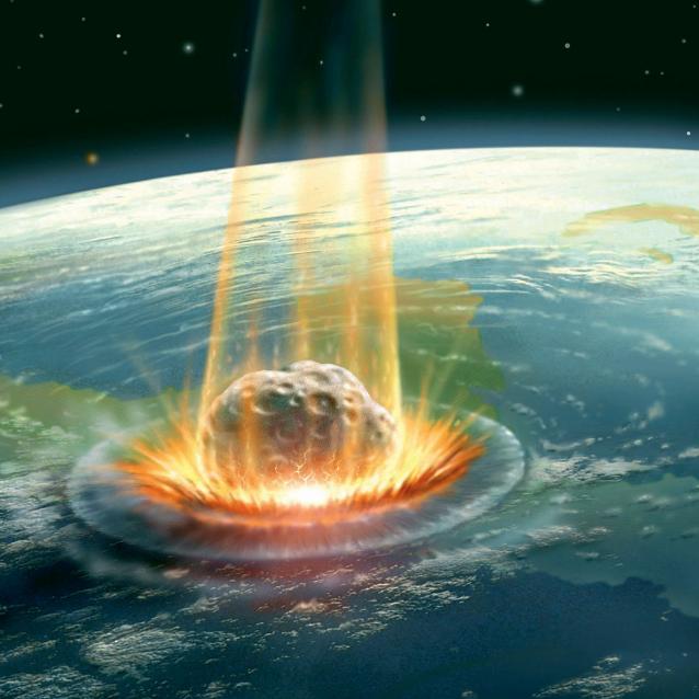 Uderzenie meteorytu w półwysep Jukatan 65 mln lat temu (wizja artystyczna).