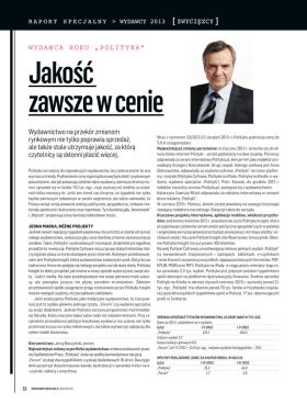 POLITYKA Wydawcą Roku 2013 wg Media i Marketing Polska